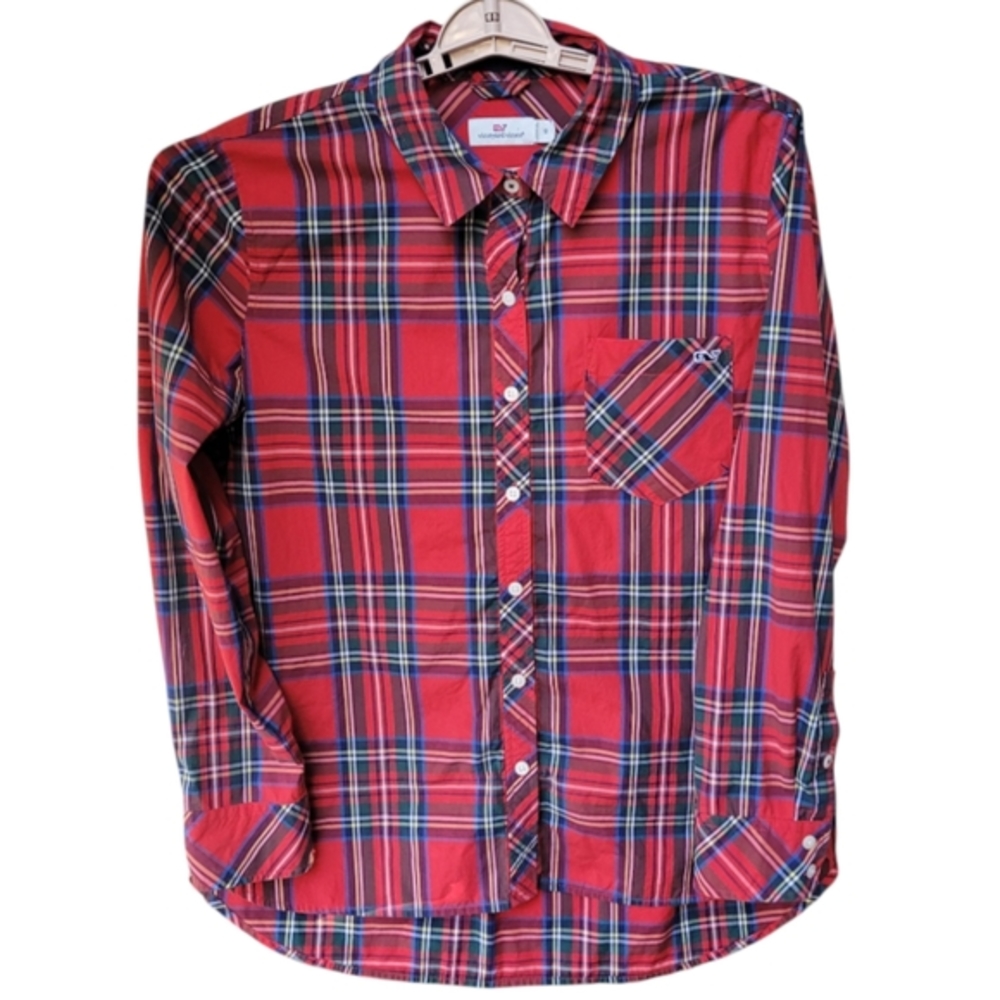 Vineyard Vines Red Tartan Plaid Button Down Shirt Woman's Size 12